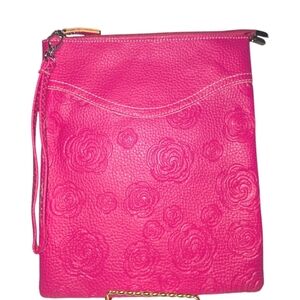 Mellow World Hot Pink Rosette Pattern Large Double Zip Cluch & Crossbody